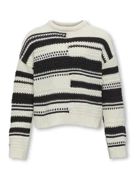 Maglia relaxed in misto cotone panna tricot a fantasia righe spezzate nere - Only - FashionsVida