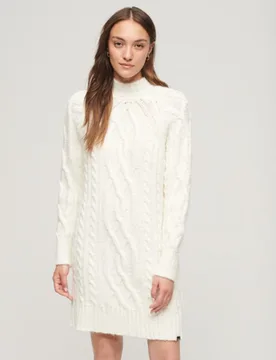Superdry Damen Pulloverkleid mit Zopfmuster und Stehkragen Weiß - Größe: 36 - 99.99 - FashionsVida