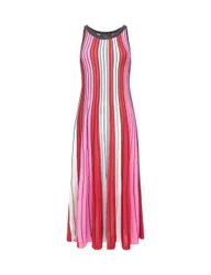 Striped Knitted Midi Skater Dress Red Mix female
