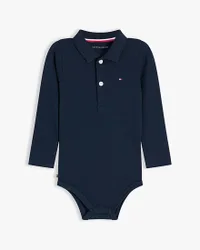 Body blu modello polo a maniche lunghe in cotone stretch