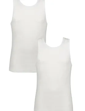Mens 2 Pack 100% Combed Cotton Vest White L - White - Size: Large - Glenmuir - FashionsVida