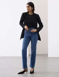High Waisted Straight Leg Jeans Dark Blue female