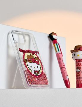 Cover per iPhone 15 con glitter e motivo cowboy Hello Kitty - rosso
