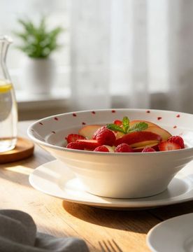 Ciotola in ceramica con motivo a cuori - bianco