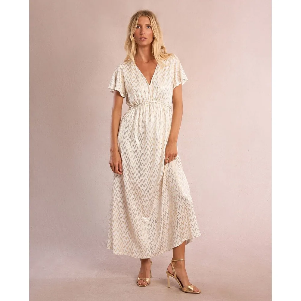 Vestido largo de manga corta con estampado - Molly Bracken - FashionsVida