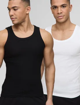 Herren 2er Pack Muscle Fit Basic Unterhemden Mono Größe Small - boohooMAN - FashionsVida