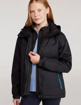 Bracken Extreme Womens 3 in 1 Waterproof Jacket - Black - Black - Size: 6 - Mountain Warehouse - FashionsVida