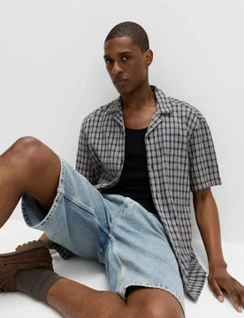 Pure Cotton Checked Shirt Navy Mix male - M&S - FashionsVida
