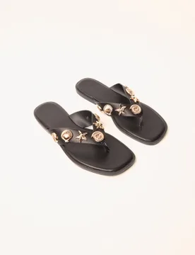 Sea Life Embellished Flip Flops - UK 4 (EU 37) / BLACK - female - Blue Vanilla - FashionsVida