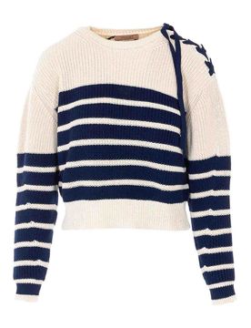 Maglione a righe bianche e blu
