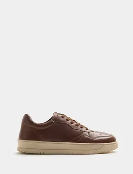 Leather Lace up Trainers Tan male - M&S - FashionsVida