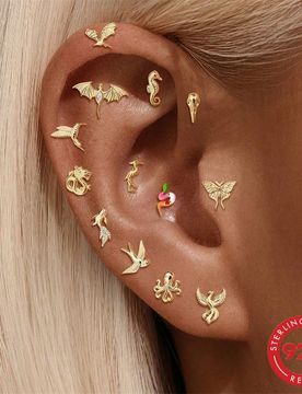 Pendientes de botón de plata de ley 925 para mujer, con forma de animal lindo, chapados en oro de 18K, pendientes de cartílago, joyería hipoalergé