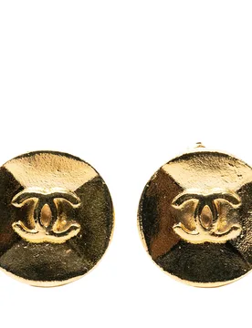 CC Gold Plated Button Clip on Earrings - Chanel - FashionsVida
