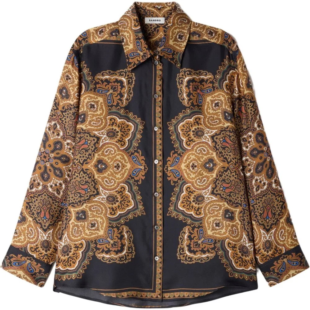 Camisa de mujer 100% seda fluida con estampado de fular - sandro - FashionsVida
