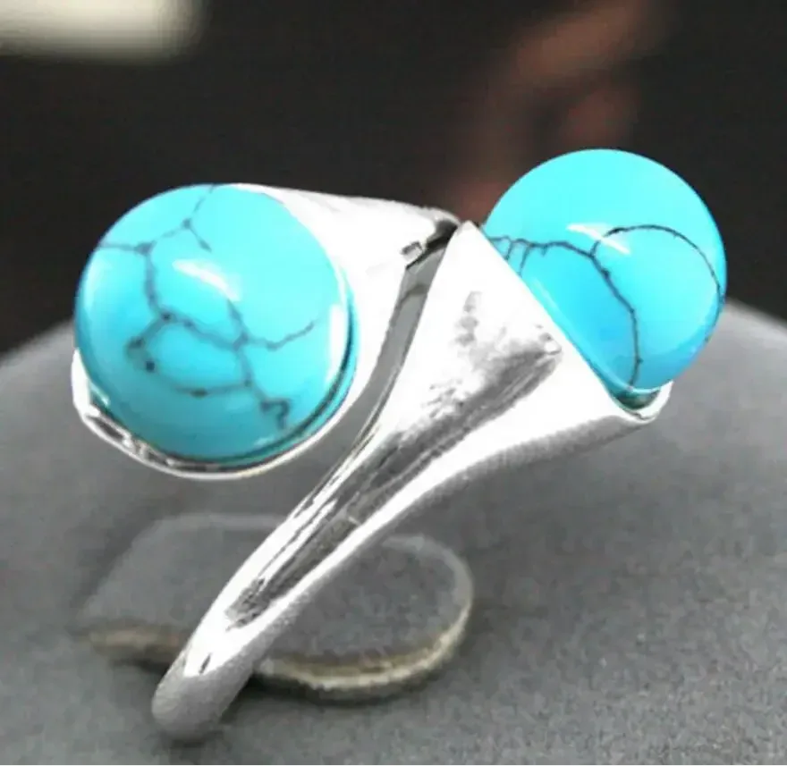 PRETTY Blue Turquoise BEAD GEMS 925 STERLING SILVER RING SIZE 7 8 9 10 - Aliexpress - FashionsVida