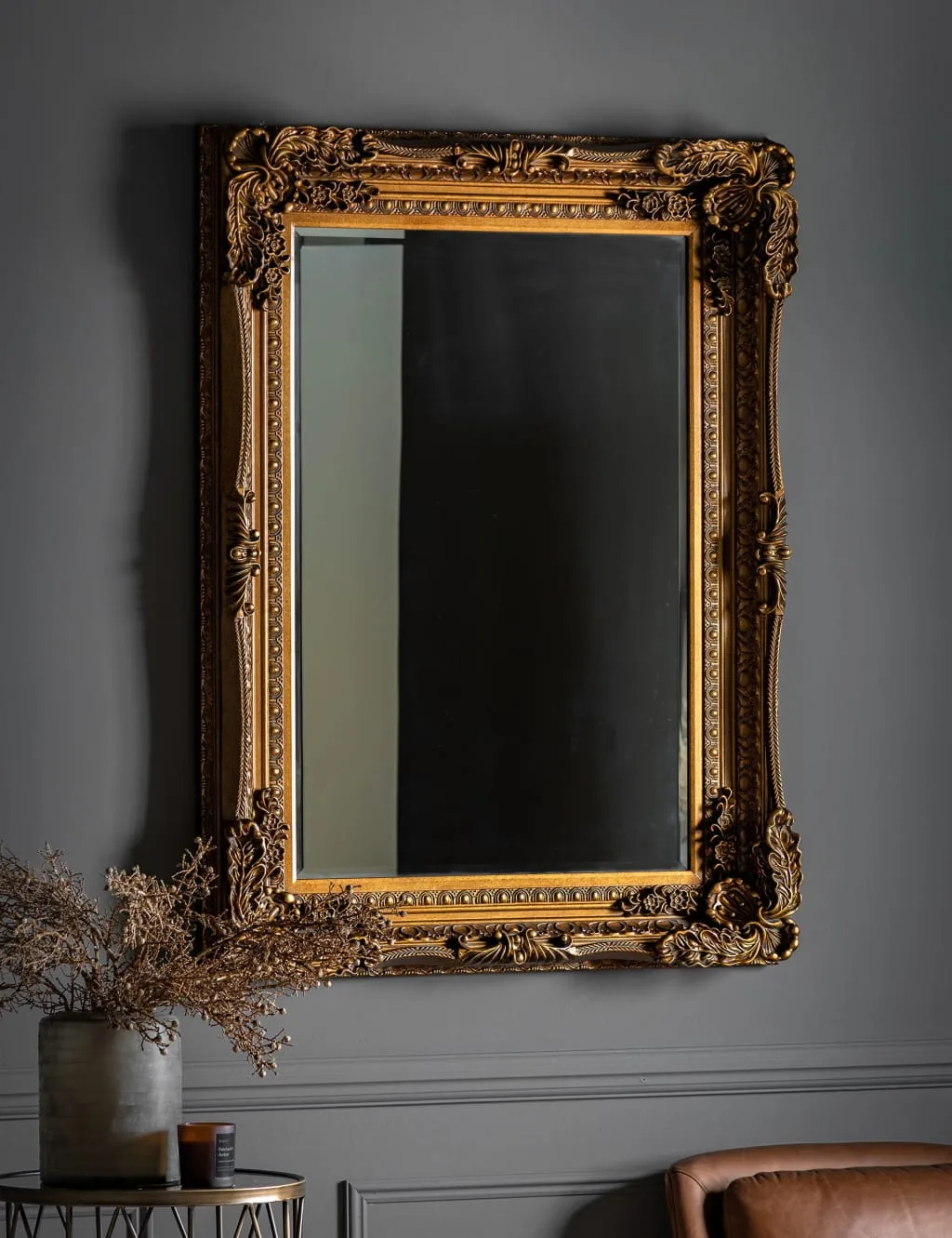 Carved Louis Extra Large Rectangular Mirror Gold Unisex - Gallery Direct - FashionsVida