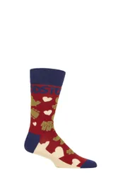 Music Collection 1 Pair Woodstock Cotton Socks Birds & Hearts One Size - Red - Size: One Size