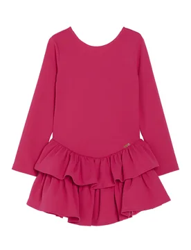 Abito fucsia in cadì a manica lunga con balze sul fondo 10-16 anni - Liujo - FashionsVida