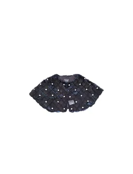 Faux Pearl Studded Black Rabbit Fur Cape - Moschino - FashionsVida