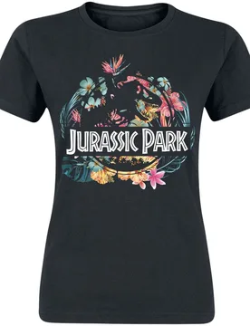 T-Shirt - Tropical Flower - L bis XXL - für Damen - Größe XXL - schwarz - Lizenzierter Fanartikel - Frauen - female - Jurassic Park - FashionsVida