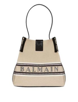 Borsa a secchiello in tela e pelle