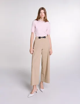 Pantalón ancho de mujer con cintura elástica y hebilla ajustable - Maje - FashionsVida