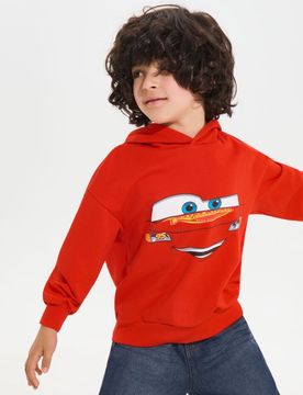 Felpa Loose in French Terry con Stampa Cars - rosso