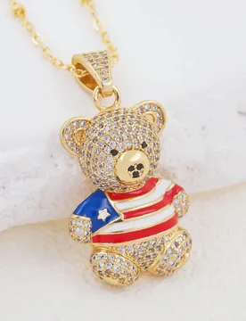 Hiphop Teddy Bear Necklace Pendant Jewelry Women Brass Pave Zircon Gold Plated Cute Enamel Bear Charms Necklace Jewelry For Men - Aliexpress - FashionsVida