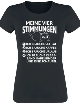 T-Shirt - Meine Vier Stimmungen - S bis XXL - für Damen - Größe M - schwarz - Frauen - female - Tierisch - FashionsVida