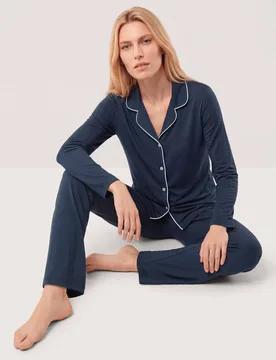 Pyjama aus Modal Jersey, normale Größen, Farbe Blau, 50, feiner Modalmix modernes Hemd-Oberteil Damen - Walbusch - FashionsVida