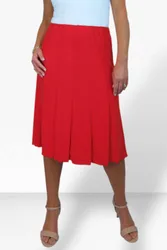 Elasticated Soft Flared Midi Skirt - Red - Size: 10-12