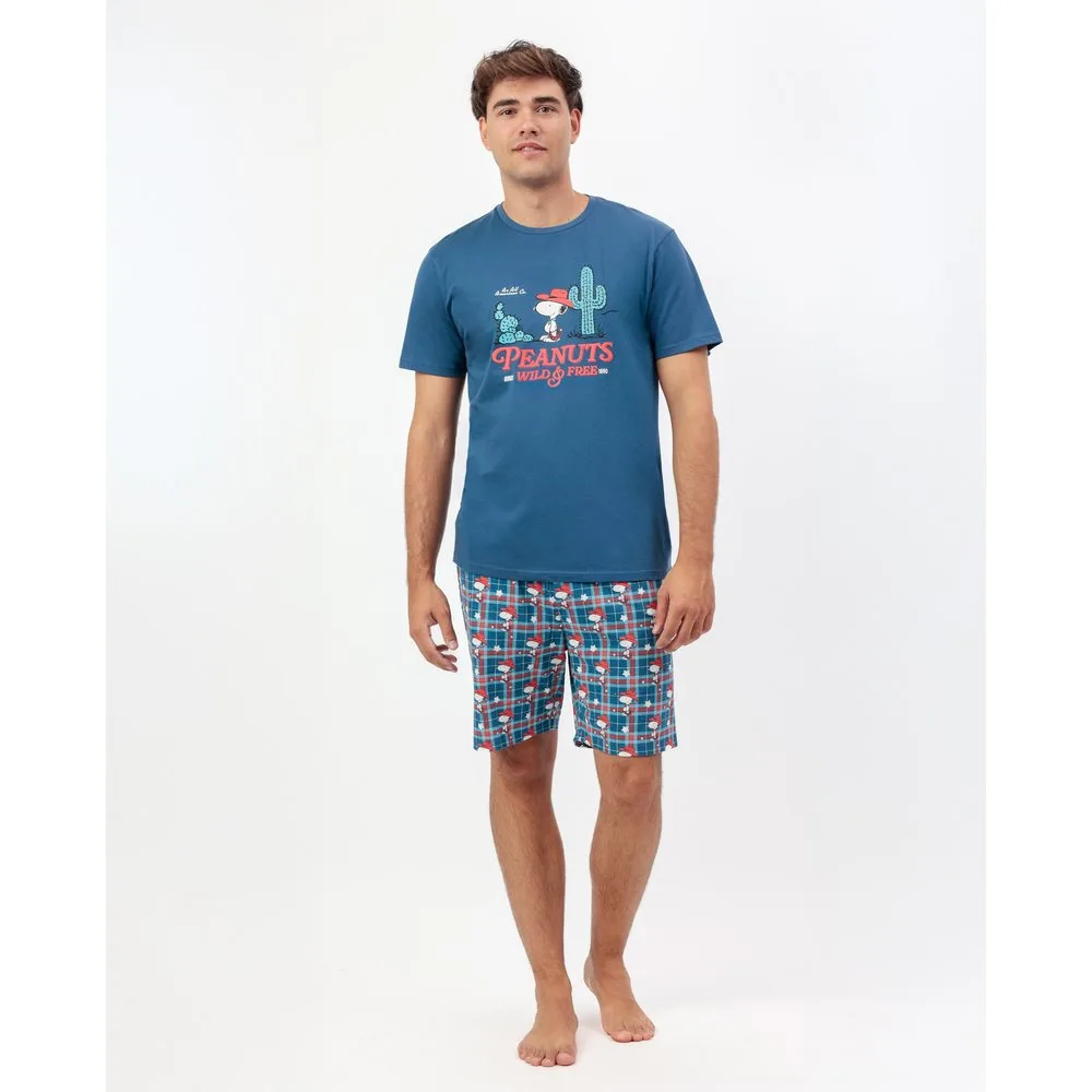 Pijama corto de hombre de punto de color - Peanuts - FashionsVida