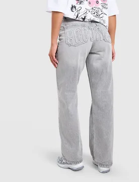 Mono Applique Jeans - Damen, Grau - female - Size: 14 - Hoodrich - FashionsVida
