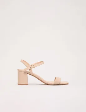 Leather Ankle Strap Block Heel Sandals Neutral female - Phase Eight - FashionsVida