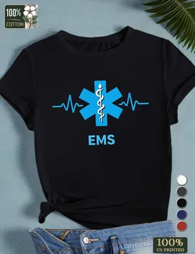 With EMS Emblem & Heartbeat Graphic - 100% cotton summer short sleeve O-neck printed Men's T-shirt - Aliexpress - FashionsVida