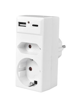 Steckdosenadapter Schuko/Euro mit USB-A & USB-C
