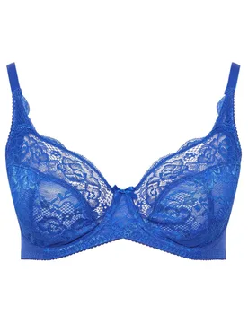 Women's Stretch Lace Underwired Balcony Bra in Cobalt Size: 42D - Cobalt - Size: 42D - Yours - FashionsVida