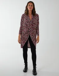 Draped Dip Hem Long Top - S/M / RED PATTERN - female