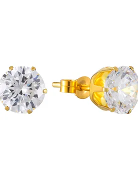 Womens 18ct Gold Plated Sterling Silver 7mm White Cz Stud Earrings - One Size - The Jewellery Stockroom - FashionsVida