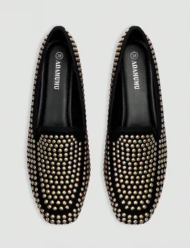 Mocasines casuales para mujer, con parches de lámina 3D, estilo punk metálico, parte superior de tela transpirable, forro y plantilla de PU, suela s - Shein - FashionsVida