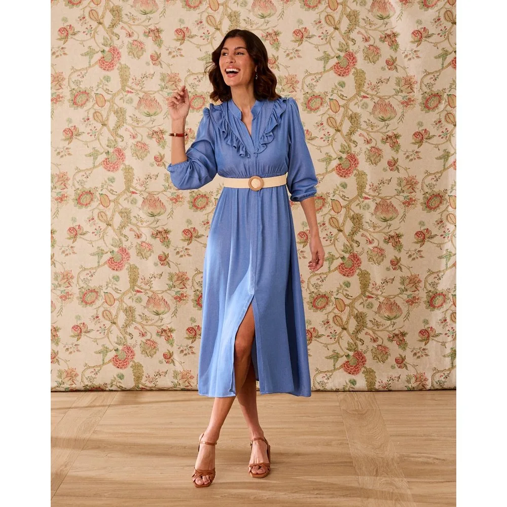 Vestido denim de manga larga liso de mujer - Polin et Moi - FashionsVida