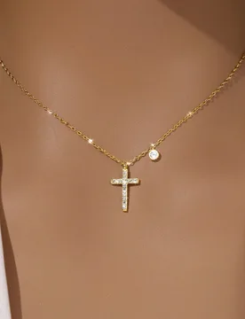 Pieza Collar de plata de ley 925 con cruz de estilo minimalista y elegante con incrustación de piedra de estilo vintage, apropiado para uso diario de - Shein - FashionsVida