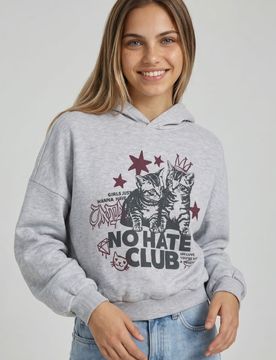 Felpa con cappuccio con stampa gatti - grigio chiaro