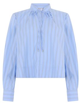 Striped Long-Sleeve Cropped Blouse with Buttons