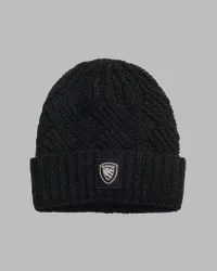 Berretto nero in lana e cashmere a coste con inserti in lurex