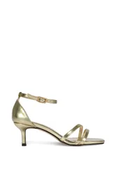 Women's 'Lea' Strappy Mid Kitten Heel Sandals With Square Toe in Metallic Gold Size: 8 - Metallic Gold - Size: 8