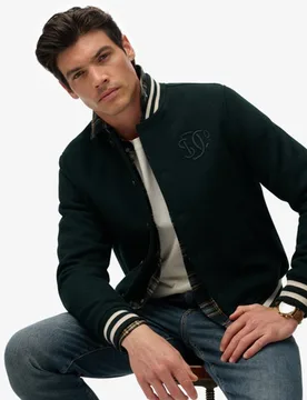 Superdry Herren Varsity Monogram Wollmix-bomberjacke Green - Größe: S - 139.99 - FashionsVida