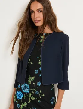 Women's Woven Collarless Jacket in Navy Size: 16 - Navy - Size: 16 - Wallis - FashionsVida