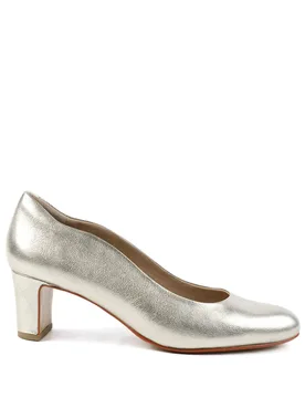 Leather Metallic Block Heel Court Shoes Gold female - Jones Bootmaker - FashionsVida