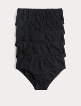 Pack Cotton with Stretch Stoma Knickers (2-16 Yrs) Black female - M&S - FashionsVida